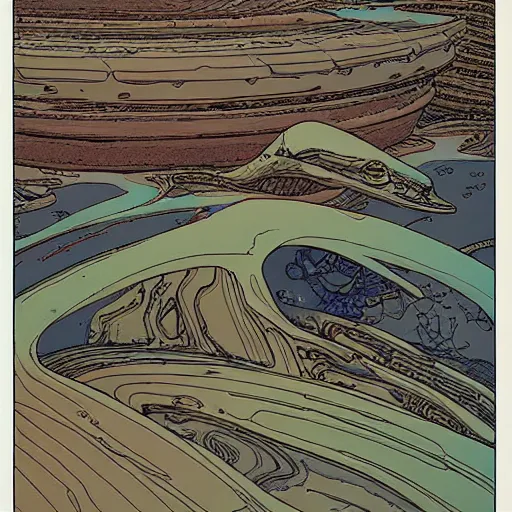 Prompt: an alien landscape by Moebius