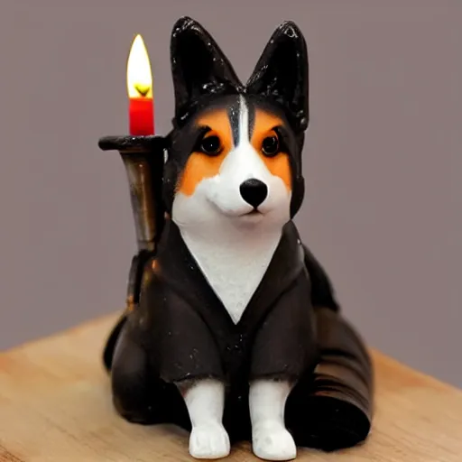 Prompt: gothic cathedral, finely detailed corgi wearing goth makeup, candles, smoke, glow