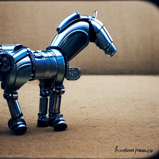 Image similar to metallic robot horse, robot photography