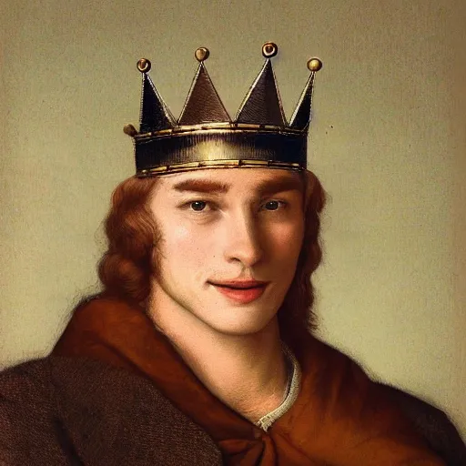 Image similar to man with a crown, smirk