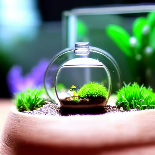 Prompt: a cute tiny world in a closed terrarium