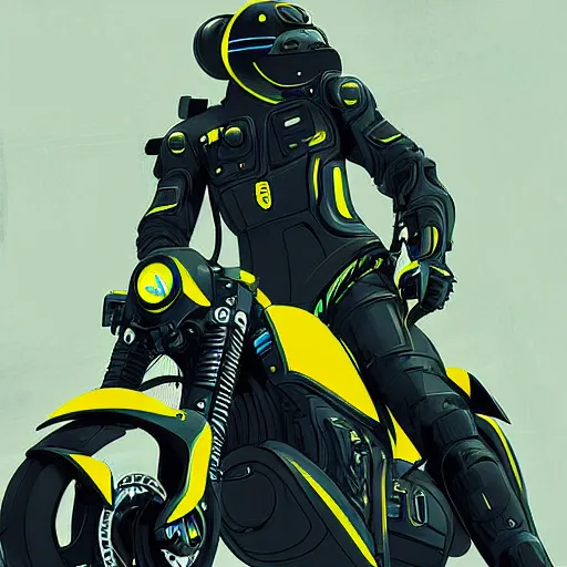 Image similar to cyber motorbikers by pascal blanche, black and yellow, dark neon trimmed beautiful dystopian digital art