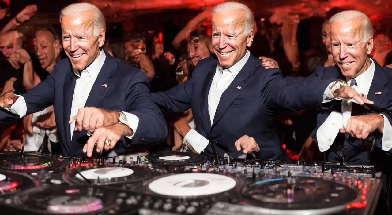 Image similar to joe biden being a dj at a club, realistic, detailed, 4 k