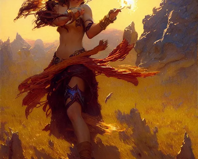 Image similar to sorceress casting powerful meteor spell in the plains. highly detailed painting by gaston bussiere, craig mullins, j. c. leyendecker 8 k