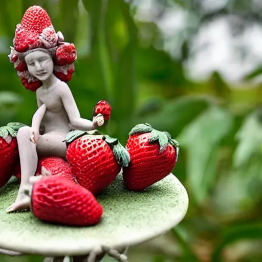 Prompt: a femo sculpture of a strawberry fairy