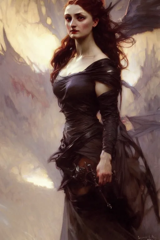 Image similar to dark sansa, painting by daniel gerhartz, alphonse mucha, bouguereau, detailed art, artstation