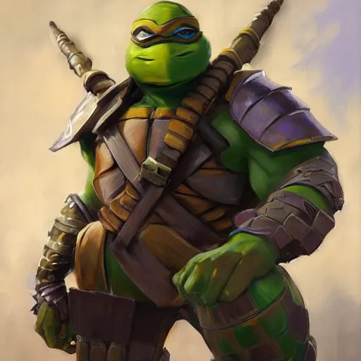 Image similar to greg manchess portrait painting of armored donatello of tmnt as overwatch character, medium shot, asymmetrical, profile picture, organic painting, sunny day, matte painting, bold shapes, hard edges, street art, trending on artstation, by huang guangjian and gil elvgren and sachin teng