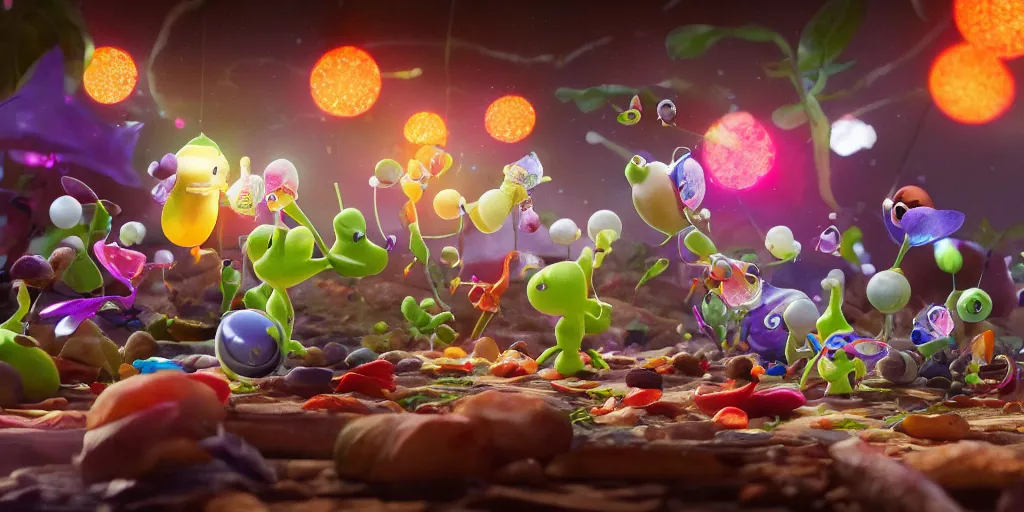 Image similar to pikmin inside of taco bell, realistic 4 k octane beautifully detailed render, 4 k post - processing, highly detailed, intricate complexity, epic composition, magical atmosphere, cinematic lighting, masterpiece, ultra hd