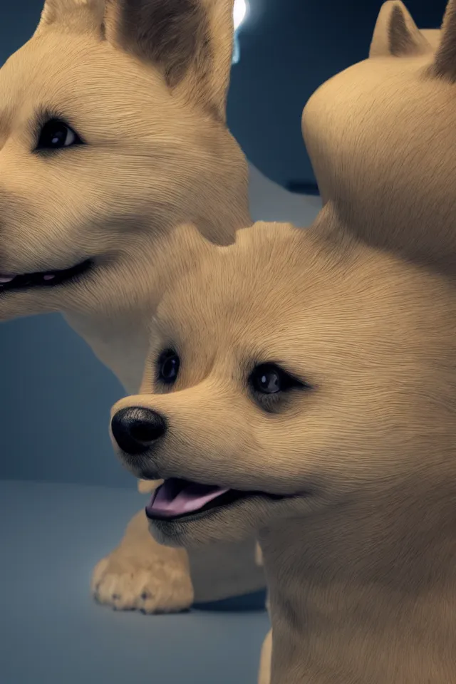 Image similar to a portrait of the doge meme, hyperrealistic, rtx, studio lighting, ray tracing, global illumination, highly detailed, octane render, rendered in unreal engine 5, studio quality, shot through a canon ef 7 0 - 3 0 0 mm f / 4 - 5. 6