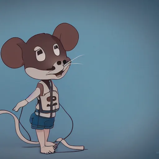 Image similar to in the style of studio ghibli, anthropomorphic mouse, female, wearing denim shorts and tank top, detailed, intricate, aesthetic, artistic, ambient occlusion, volumetric light effect, 8 k resolution