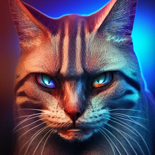 Image similar to Photorealistic demon cat. Hyperdetailed photorealism, 108 megapixels, amazing depth, glowing rich colors, powerful imagery, psychedelic Overtones, 3D finalrender, 3d shading, cinematic lighting, artstation concept art