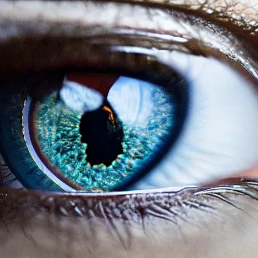 Prompt: The eye of a dragon, high quality, reflection of a city in the eye