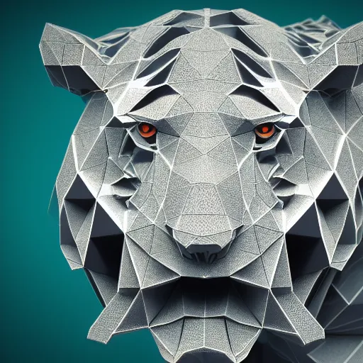 Image similar to polygonal fractal tiger, highest quality and details setting, concept art, 3d render, trending on artstation