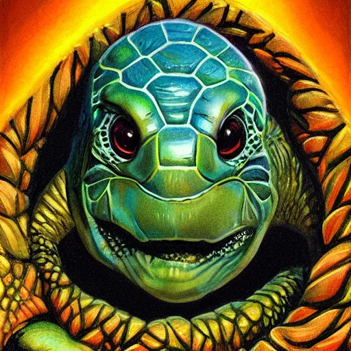 Image similar to a turtle monster, portrait, chalk digital art, fantasy, magic, trending on artstation, ultra detailed, professional illustration by Basil Gogos