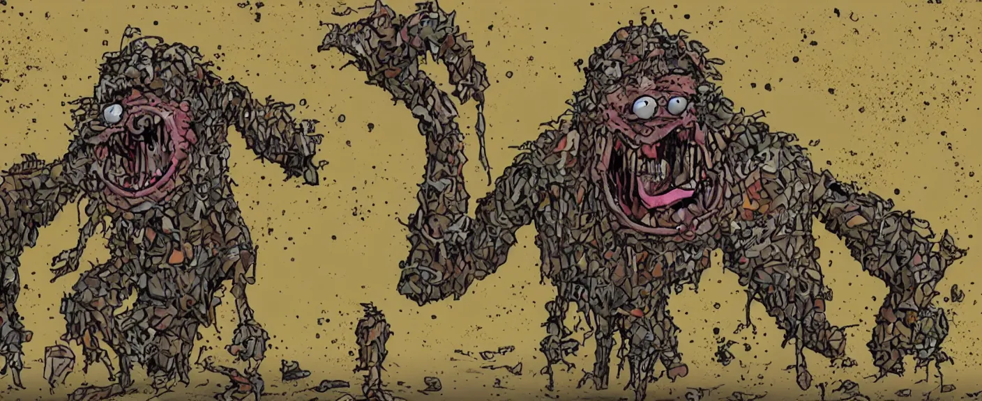 Image similar to the absolute worst, most grotesque and awful monster made of trash and grime