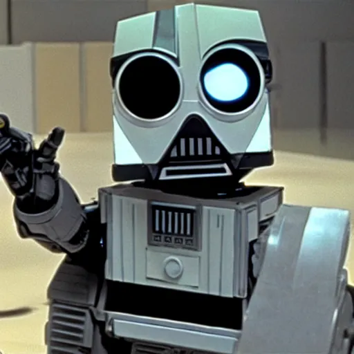 Image similar to wall - e playing the role of darth vader in star wars 1 9 7 7