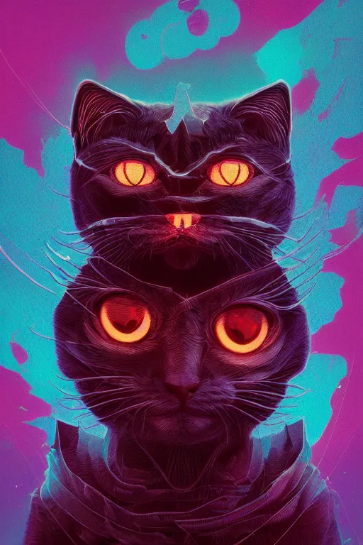 Image similar to demon cat. art by mike winkelmann, sticker, illustration, highly detailed,