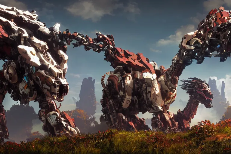 Image similar to watcher machine mecha animal beast robot of horizon forbidden west horizon zero dawn bioluminiscence global illumination ray tracing hdr fanart arstation by sung choi and eric pfeiffer and gabriel garza and casper konefal