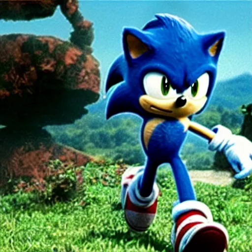 Image similar to film still of sonic the hedgehog giving a sermon. baptist church in rural tennessee background, studio ghibli film