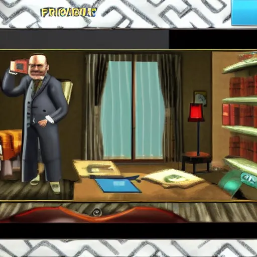 Prompt: in-game screenshot of sigmund freud ps2 game