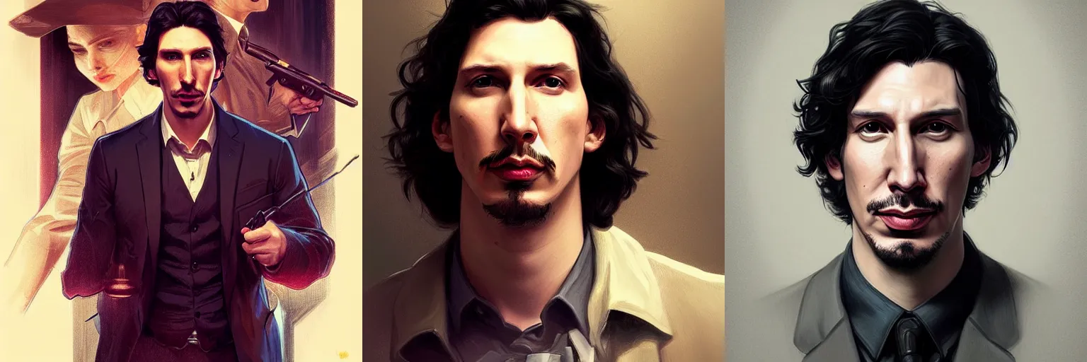 Prompt: portrait of Adam Driver as a detective, highly detailed, digital painting, artstation, concept art, sharp focus, illustration, art by artgerm and greg rutkowski and alphonse mucha
