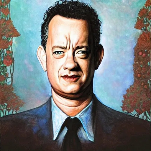 Prompt: Tom Hanks, artwork by Daniel Merriam,