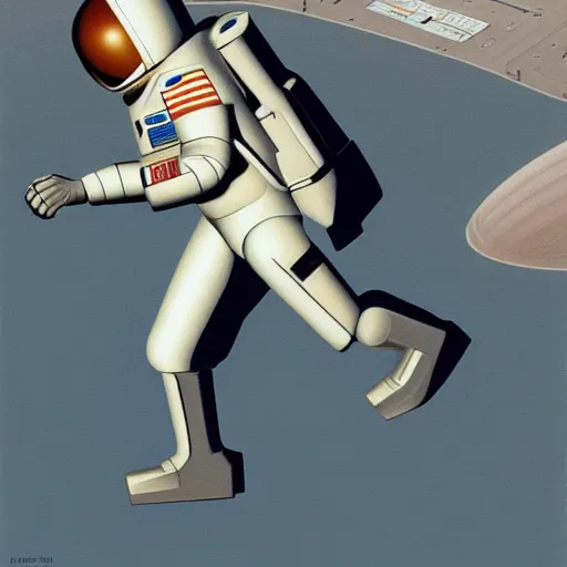 Image similar to astronaut running away from robots ralph mcquarrie