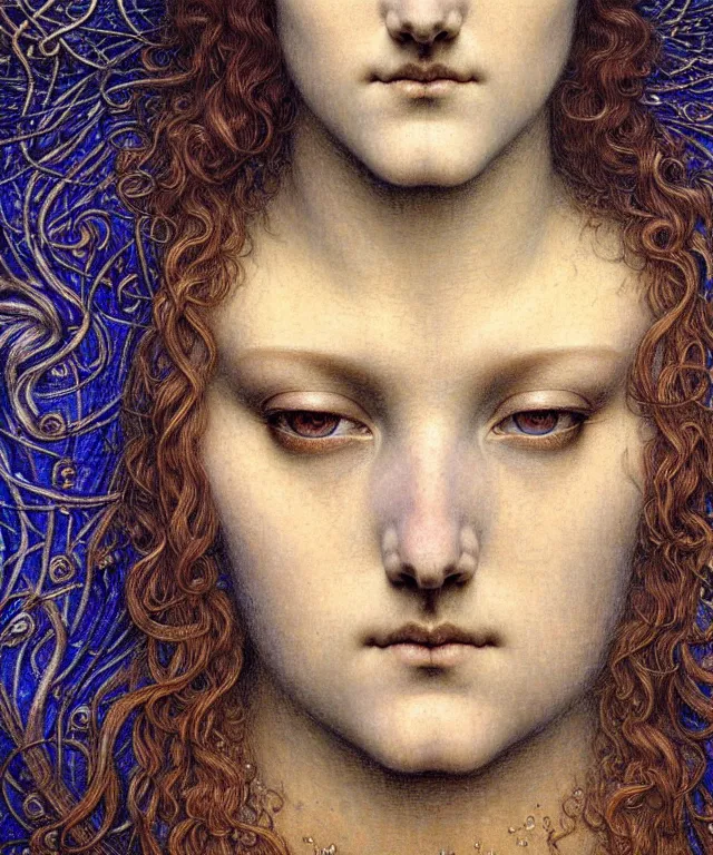 Image similar to detailed realistic beautiful young medieval queen face portrait by jean delville, gustave dore and marco mazzoni, art nouveau, symbolist, visionary, gothic, pre - raphaelite. horizontal symmetry