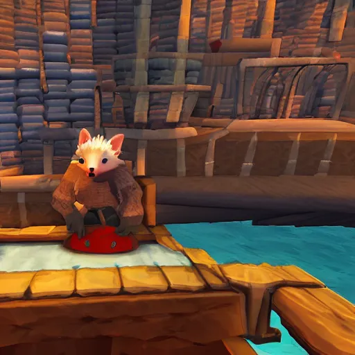 Image similar to hedgehog on a ship in seqa of thieves, screenshot, epic