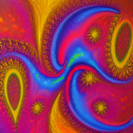 Prompt: love and the first law of thermodynamics, oil painting, fractal, vivid, psychedelic