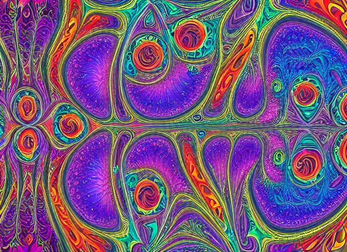 Image similar to psychedelic, DMT, an intricate and beautiful fractal in the style of fractal architect painted in the style of Alex Gray