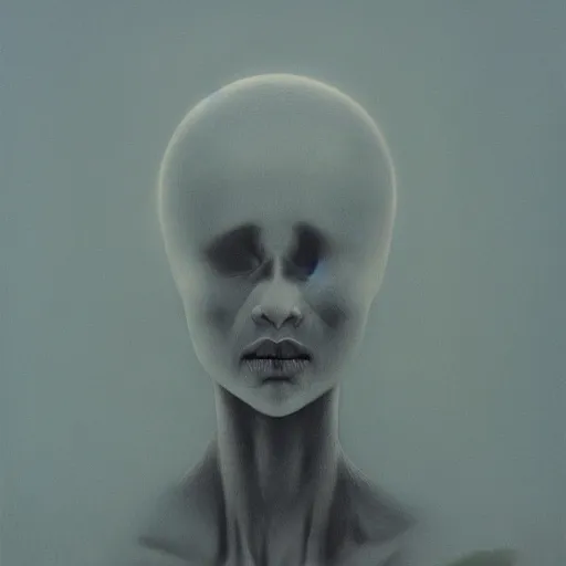 Image similar to Silence by Zdzisław Beksiński, portrait imagery, beautiful painting, 8k, trending on artstation
