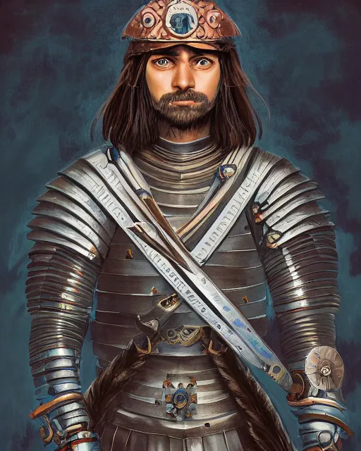 Image similar to ultrarealistic illustration of a spanish conquistador, symmetrical, by daniel zrom and mingchen shen, studio ghibli color scheme, detailed, handsome, anatomy, sharp focus, photography