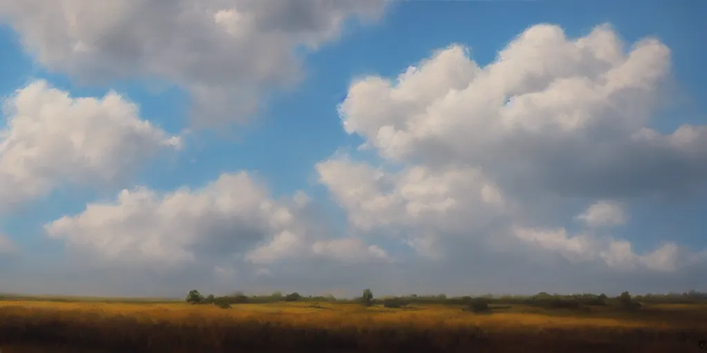 Image similar to peaceful puffy clouds, mate painting, concept art, 4K