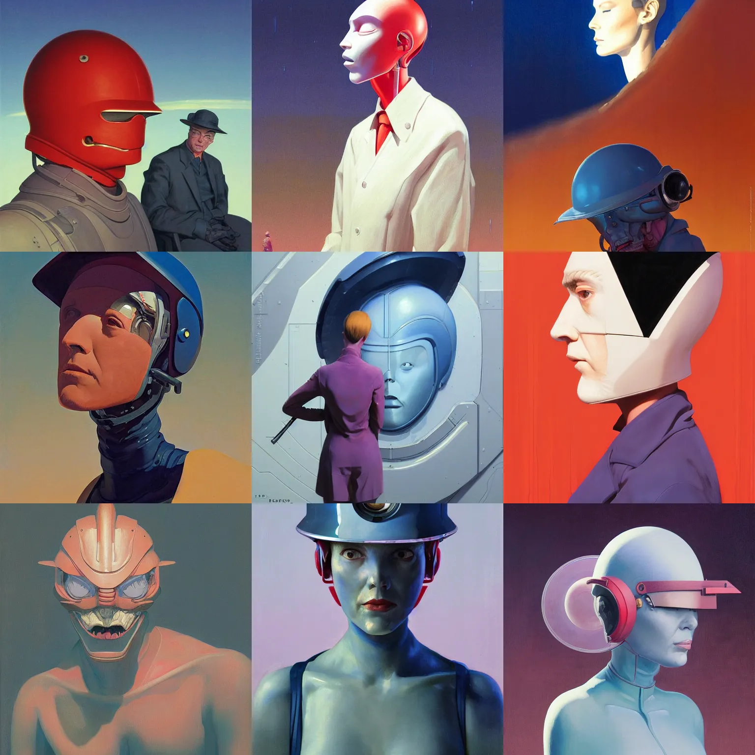 Prompt: portrait of a scientist with helmet, very coherent, painted by edward hopper, wayne barlowe, painted by james gilleard, airbrush, art by jamesjean and ilya kuvshinov katsuhiro otomo ghost - in - the - shell, magali villeneuve, artgerm, jeremy lipkin and michael garmash and rob rey