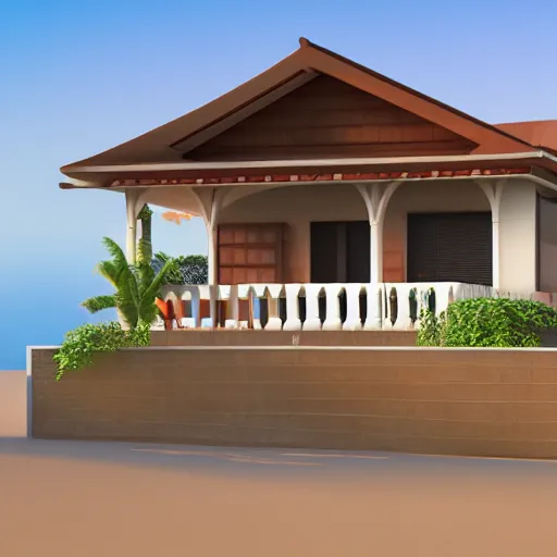 Prompt: cb casas bahia na praia 3 d render, high detail