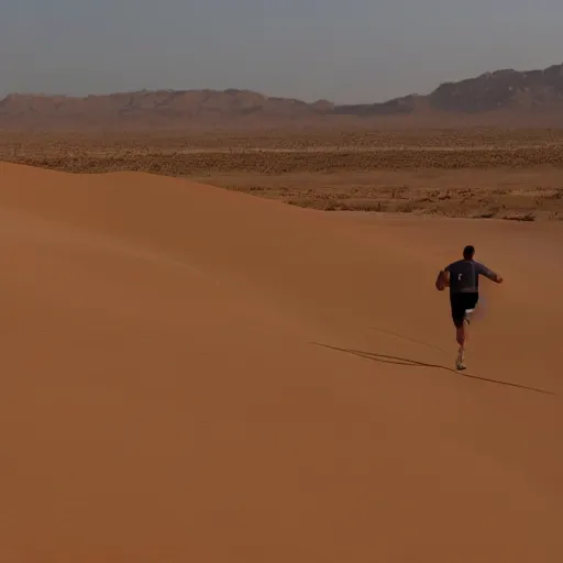 Prompt: benjamin netanyahu running in the middle of the desert, highly realistic, golden lighting, 8 k, cinematic, detailed