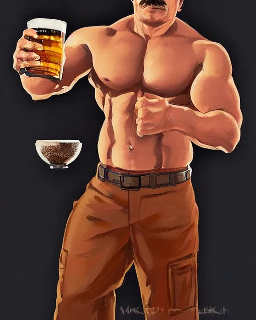 Draw giga chad holding a beer bottle - Playground