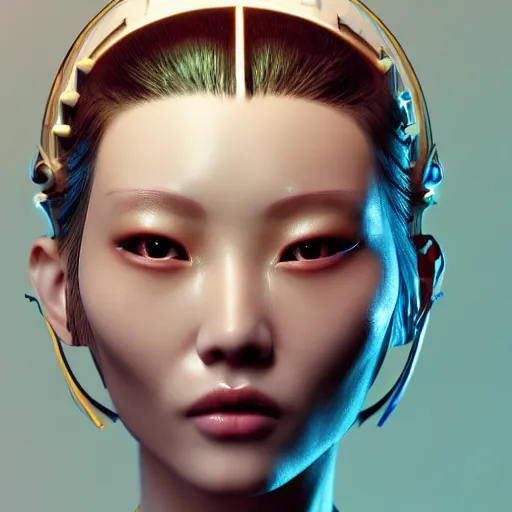 Image similar to closeup portrait of an absurdly beautiful, graceful, sophisticated, fashionable cyberpunk chinese woman, cunning queen, loved by her people, an ultrafine hyperdetailed illustration by irakli nadar, matt wisniewski style, intricate linework, porcelain skin, unreal engine 5 highly rendered, global illumination, radiant light, detailed and intricate environment