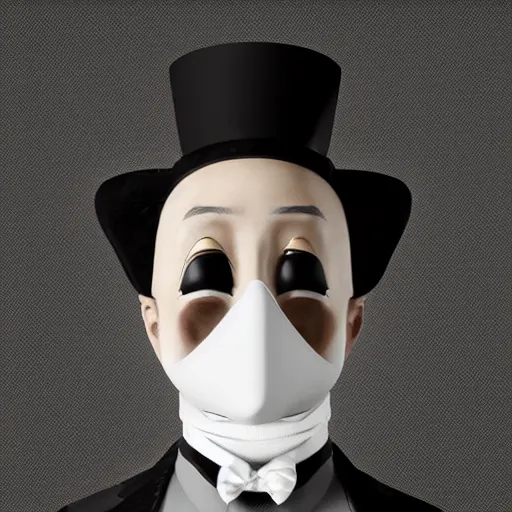 Image similar to a highly detailed portrait of a man in a high top hat covering his face, in a black tailcoat with a yellow waistcoat under the tailcoat, artstation, deviantart, professional, unreal engine 5, photorealistic