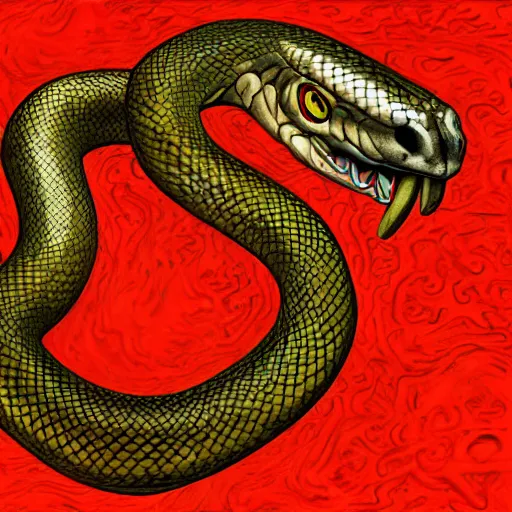 Image similar to yellow snake with red eyes detailed cinematic d & d digital artwork