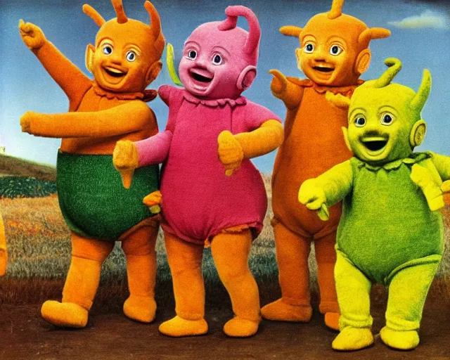 Image similar to a 1 6 0 0 s portrait of the teletubbies