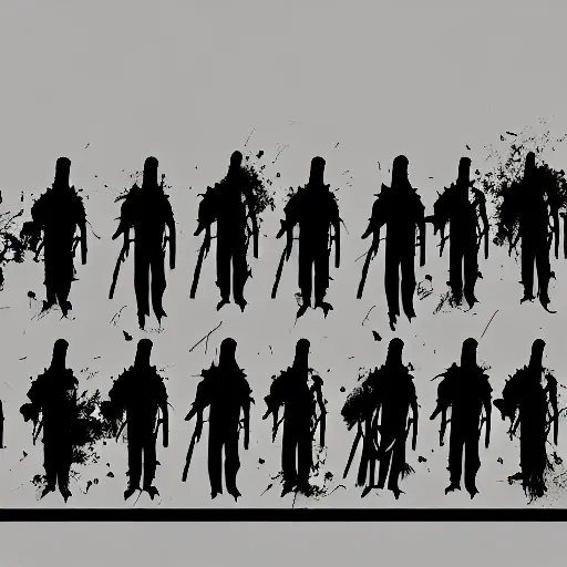 Prompt: a zombie horde, silhouette illustration