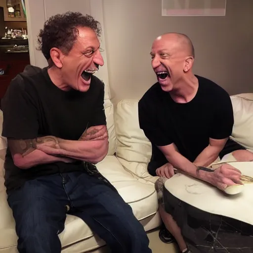 Prompt: anthony cumia and jim norton laughing
