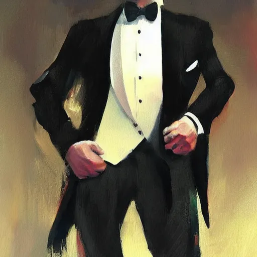 Prompt: a painting in the style of sergey kolesov of daniel craig in a tuxedo, highly detailed