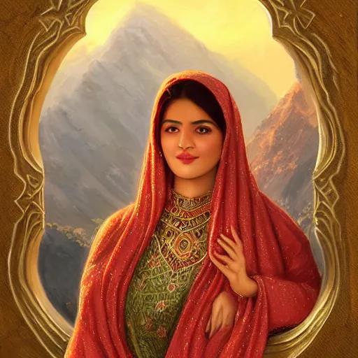 Image similar to portrait of a pakistani woman ( 3 5 ) from pakistan in 2 0 2 1, an oil painting by ross tran and thomas kincade