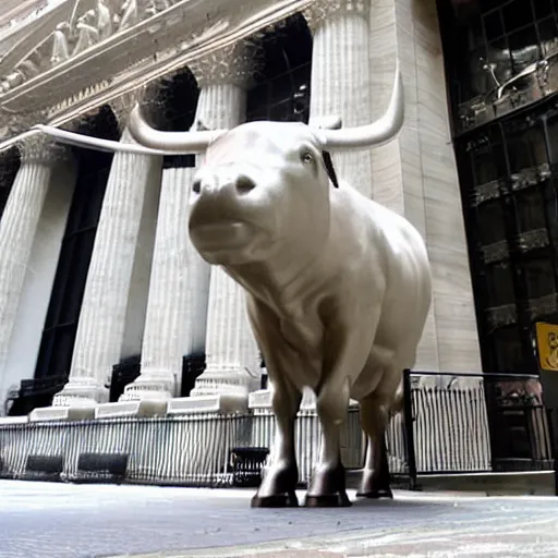Prompt: photo of The Wall street bull shocked about the stock market crash, highly detailed
