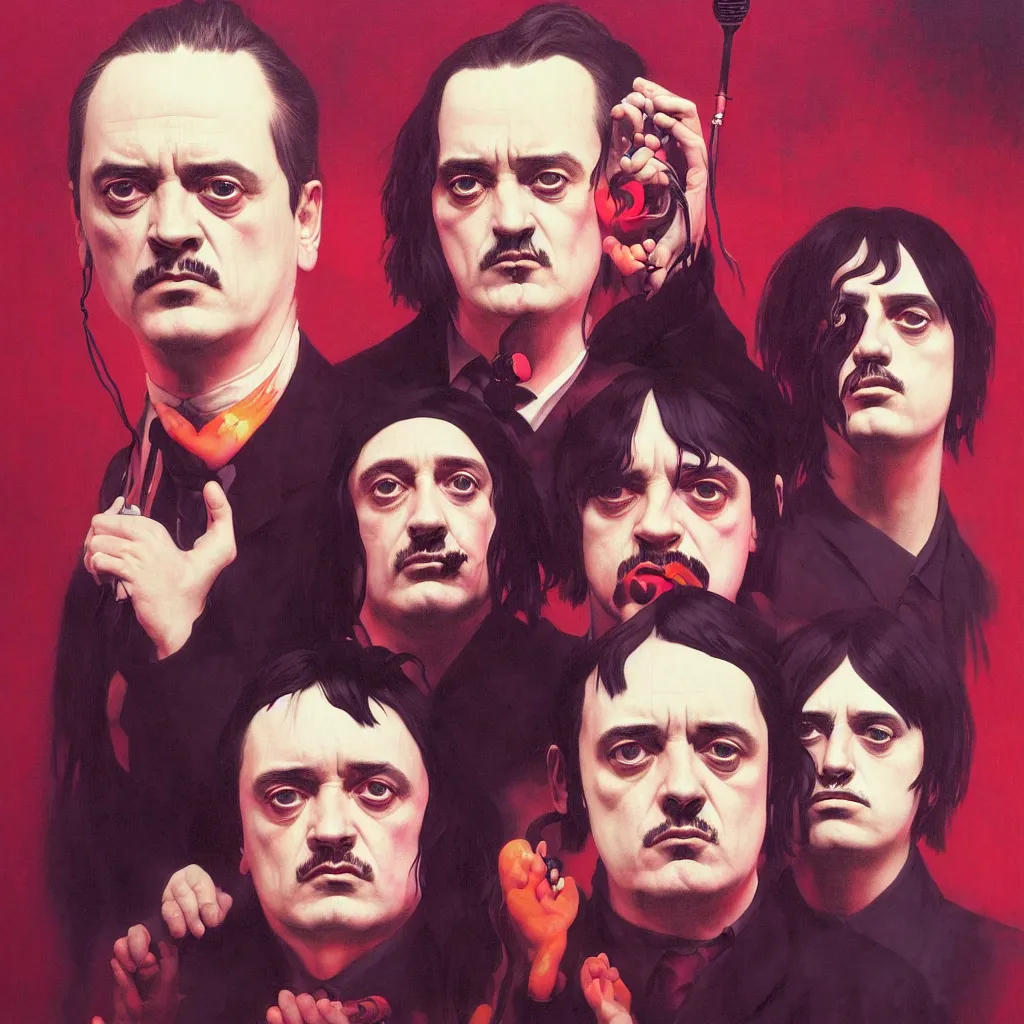 Image similar to weird and disturbing portrait of mike patton and syd barret and hitler singing, vivid colors, death, neon, art by ( ( ( kuvshinov ilya ) ) ) and wayne barlowe and francis bacon and artgerm and wlop and william - adolphe bouguereau