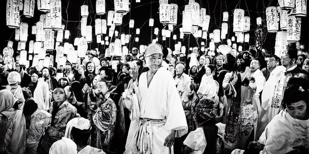 Image similar to “ traditional lantern ceremony, festival. photograph. award winning. cinema still. black and white. ”