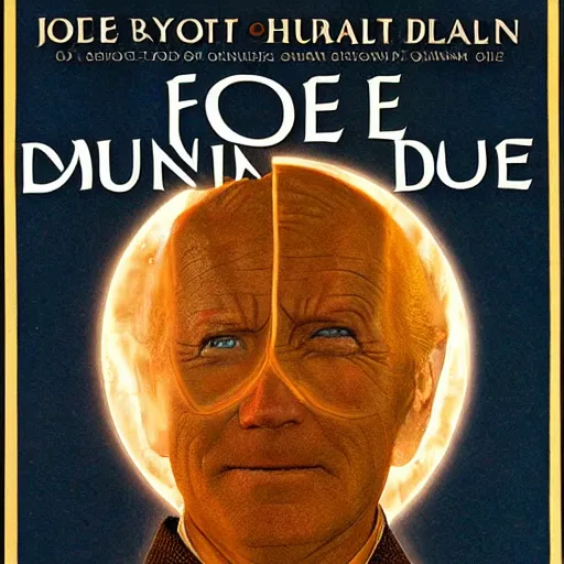 Image similar to book cover god emperer of dune by frank herbert with the face of joe biden on sandworm, cover art style